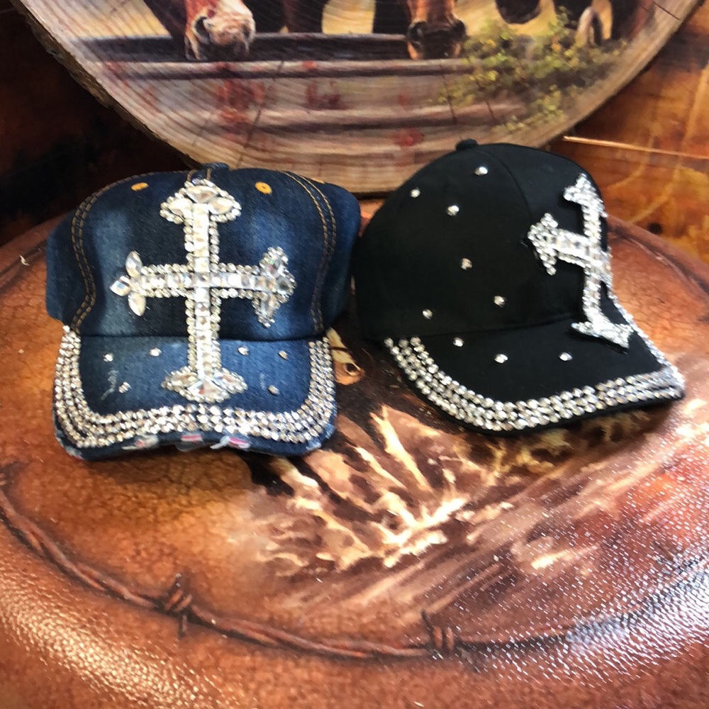 Blue Jean Bling Cross Hats or Denim Cross Hats
